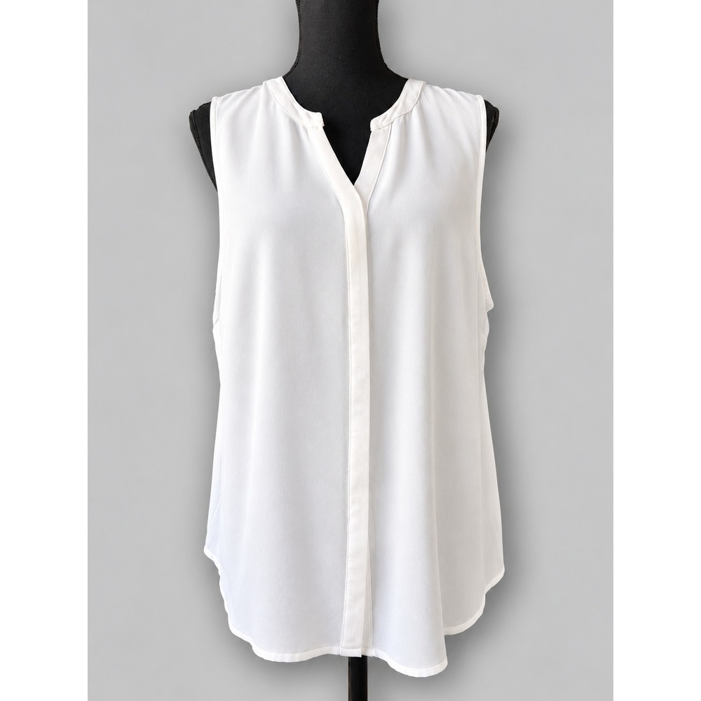 Apt. 9 Blouse Womens XL White Sleeveless V-Neck Pleated Back Top button career